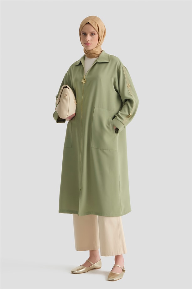 Armine Fermuarlı Ferace Haki