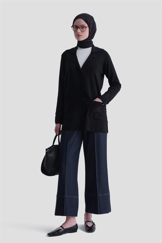Dantelli Rayon Hırka Siyah