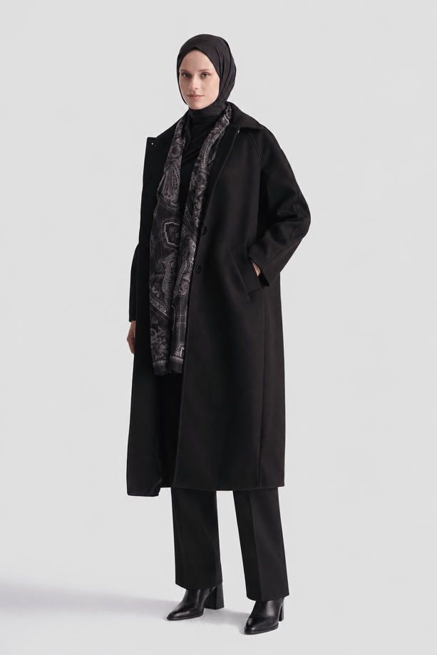Oversize Kaşe Manto Siyah 