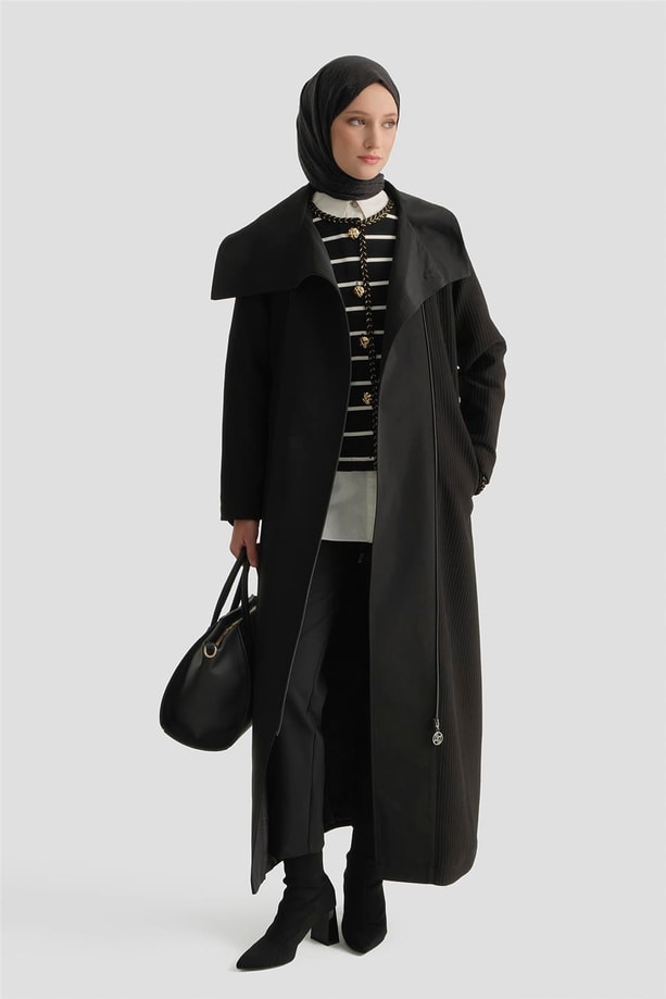 Yüksek Yaka Pardesü Siyah
