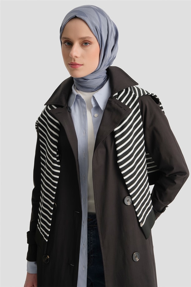 Düğmeli Basic Trençkot Siyah