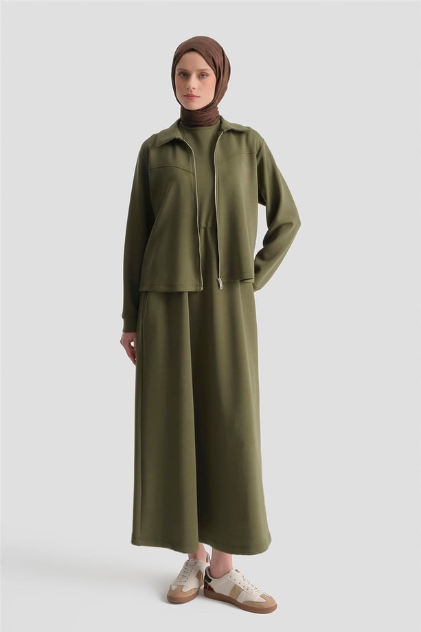Ceketli Elbise Modal Takım Haki