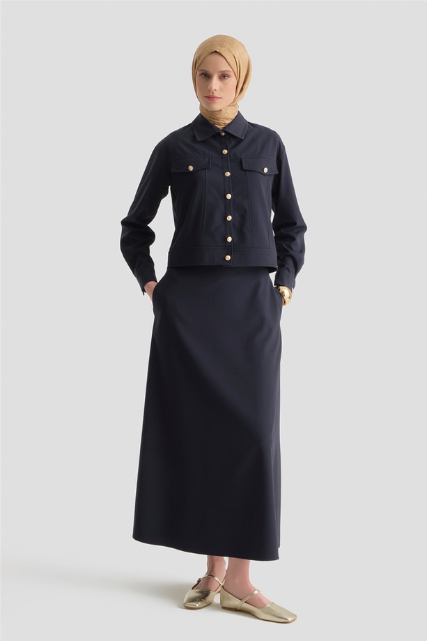 Denim Ceketli Takım Lacivert