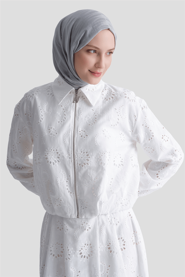 Dantelli Bomber Ceket Takım Ekru