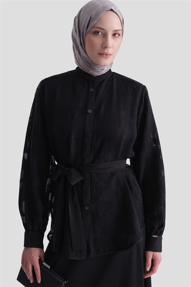 Jakarlı Tunik Takım Siyah