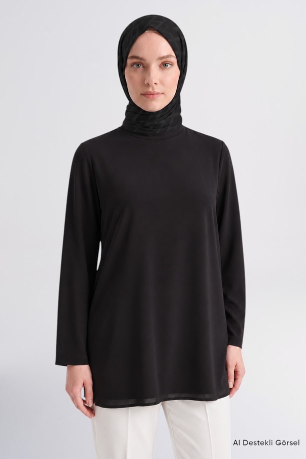 Şifon Detaylı Tunik Siyah 