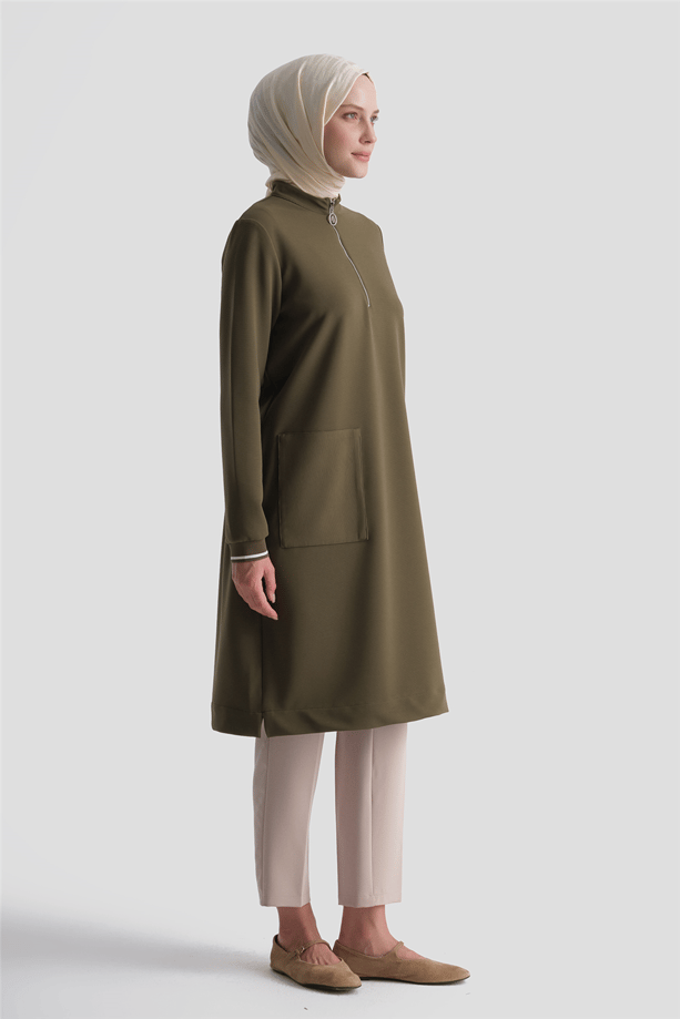 Cep Detaylı Basic Tunik Haki 