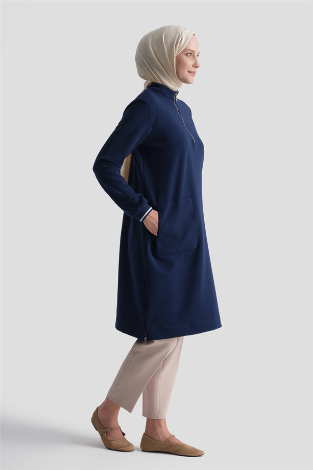 Cep Detaylı Basic Tunik Lacivert 
