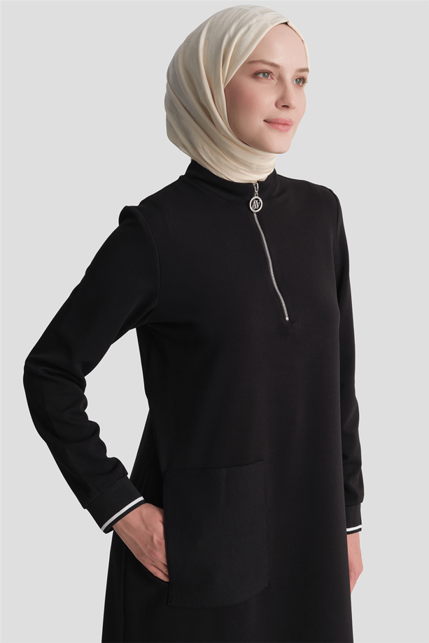 Cep Detaylı Basic Tunik Siyah 