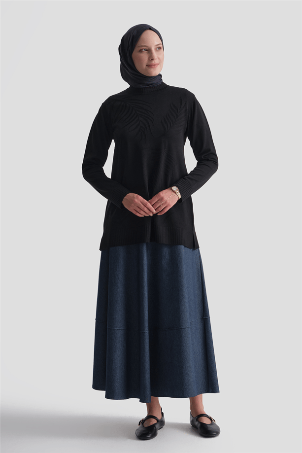 Jakar Desenli Triko Tunik Siyah 