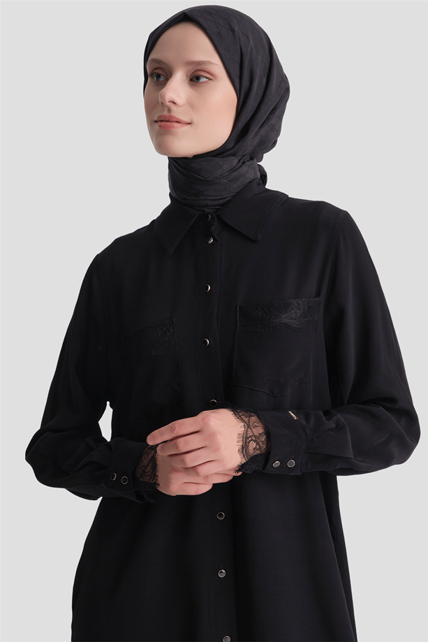 Dantel Detaylı Tunik Siyah