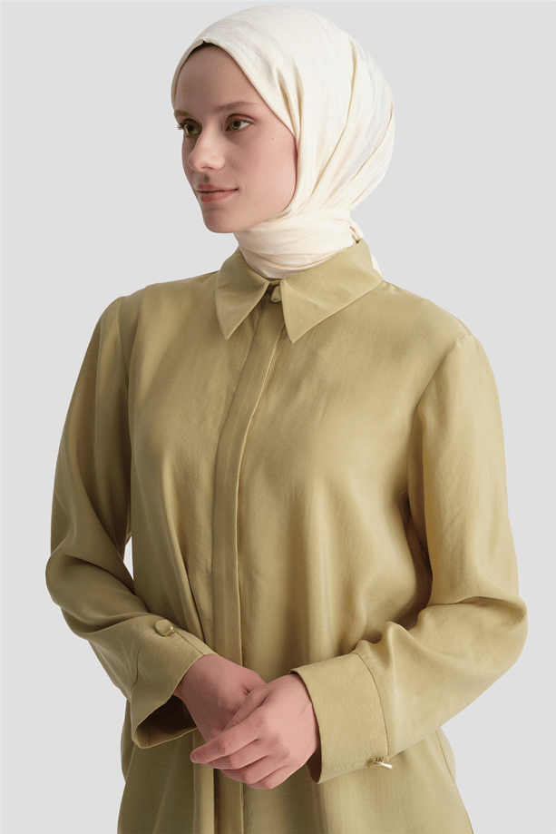 Düğmeli Basic Tunik Sütlü Kahve