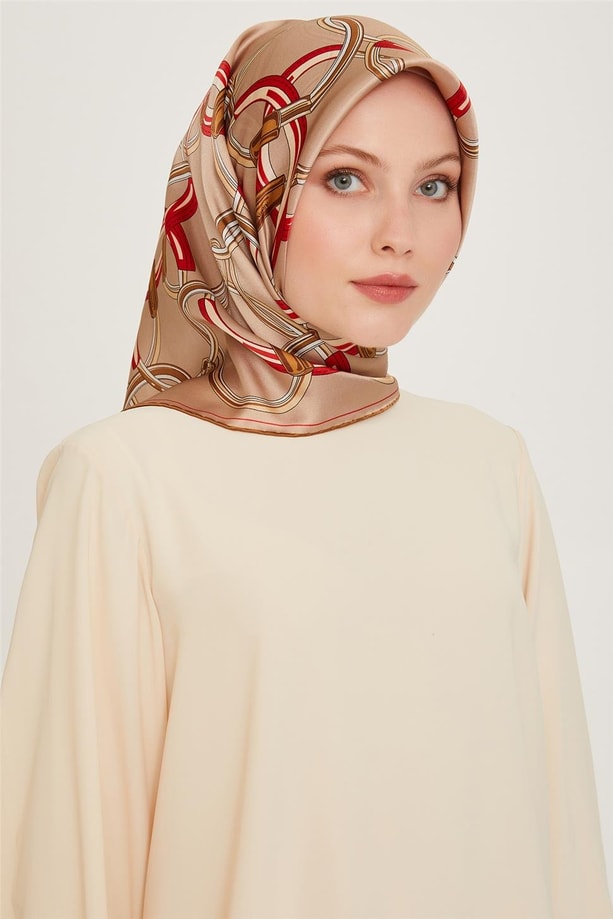 Armine Klasik Desenli Twill Saf İpek Eşarp 9203D 05