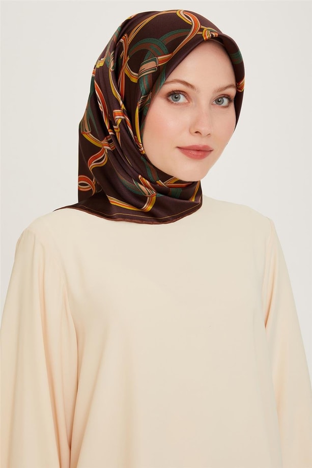 Armine Klasik Desenli Twill Saf İpek Eşarp 9203D 85