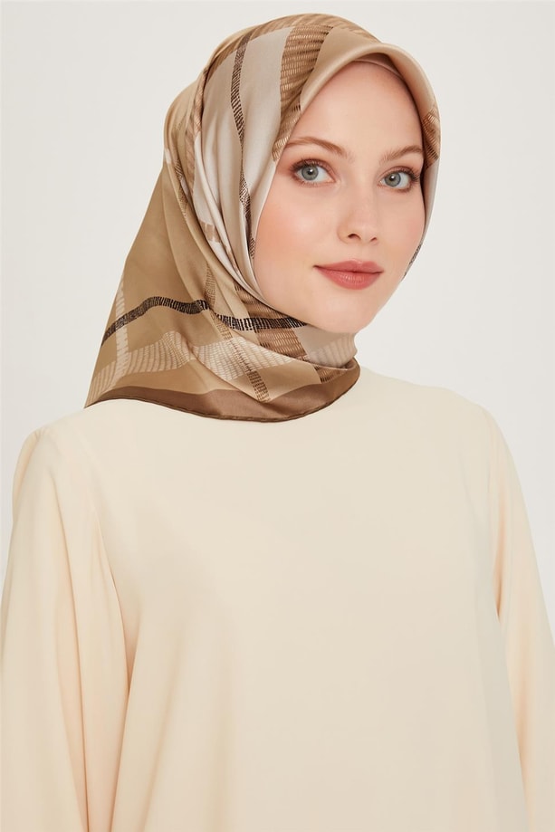 Armine Geometrik Desenli Twill Saf İpek Eşarp 9206D 11