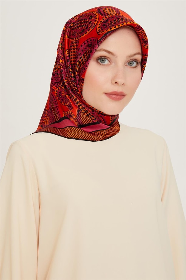 Armine Etnik Desenli Twill Saf İpek Eşarp 9208D 06