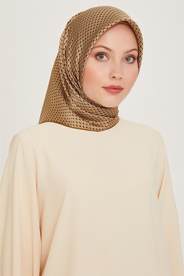 Armine Klasik Desenli Twill Saf İpek Eşarp 9210D 80 33