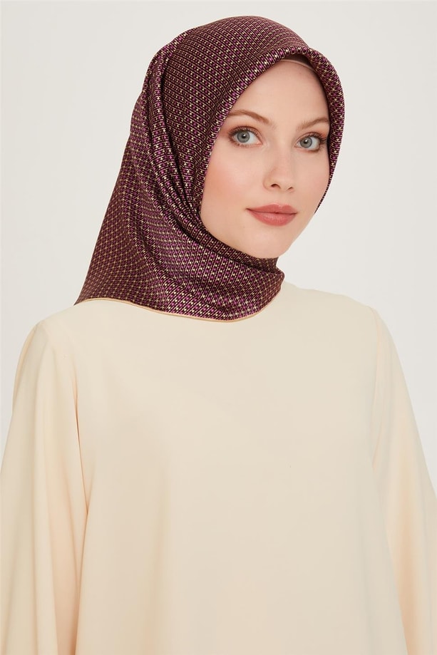 Armine Klasik Desenli Twill Saf İpek Eşarp 9210D 80 83