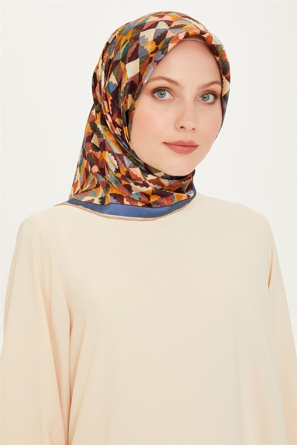 Armine Geometrik Desenli Twill Saf İpek Eşarp 9214D 85 03