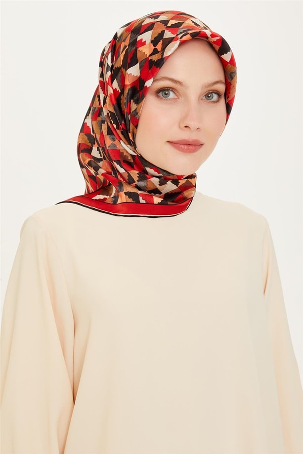 Armine Geometrik Desenli Twill Saf İpek Eşarp 9214D 85 07