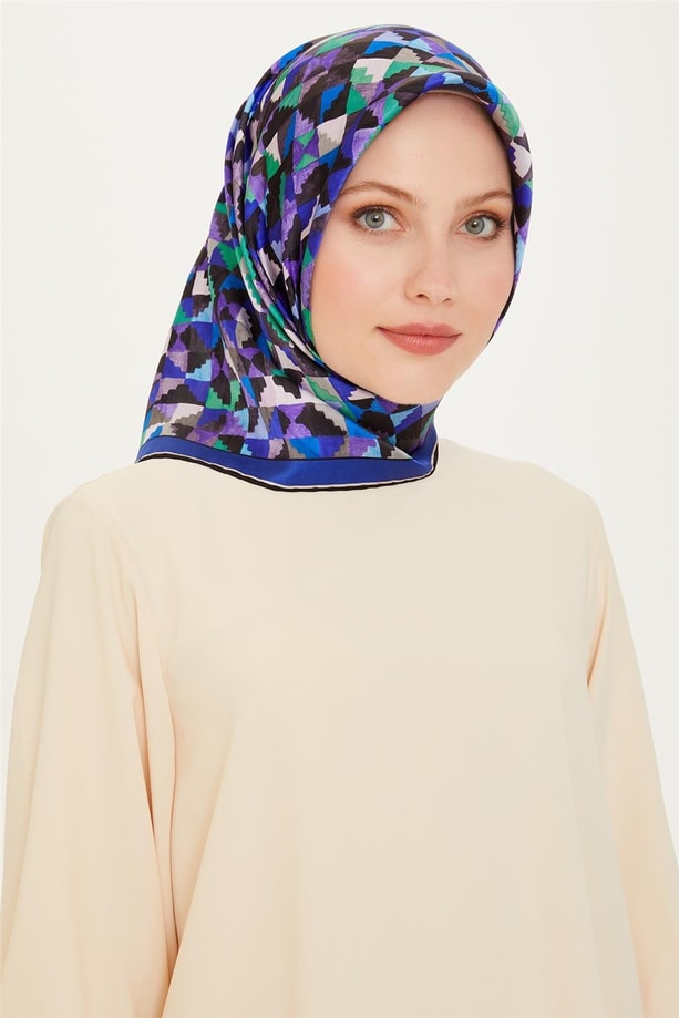 Armine Geometrik Desenli Twill Saf İpek Eşarp 9214D 85 53