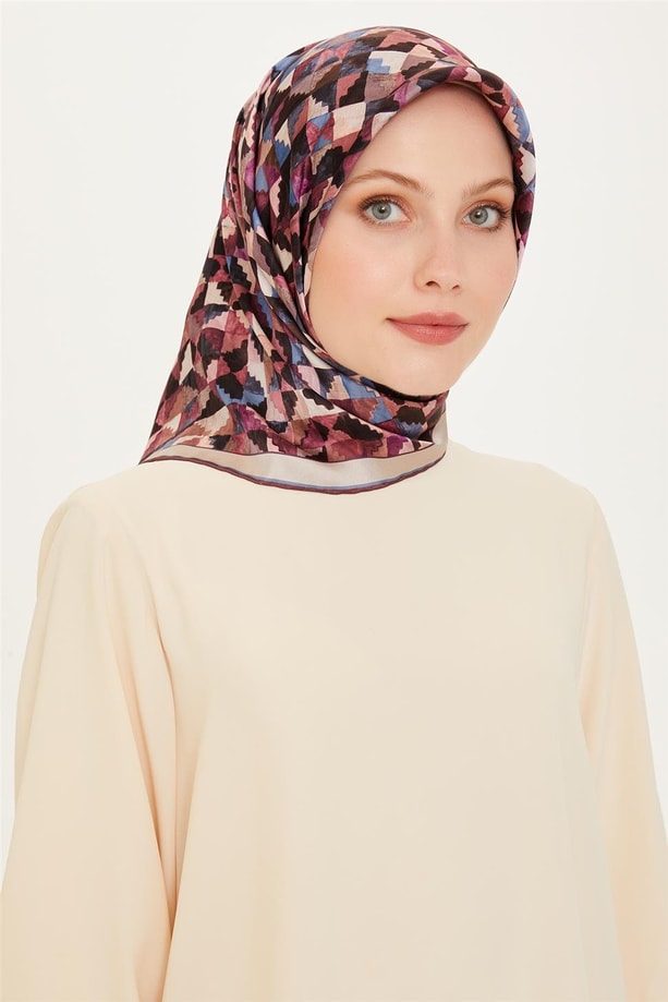 Armine Geometrik Desenli Twill Saf İpek Eşarp 9214D 85 83