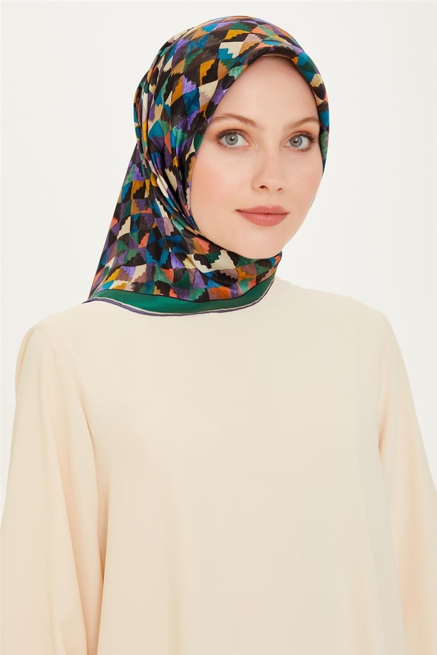 Armine Geometrik Desenli Twill Saf İpek Eşarp 9214D 85 85