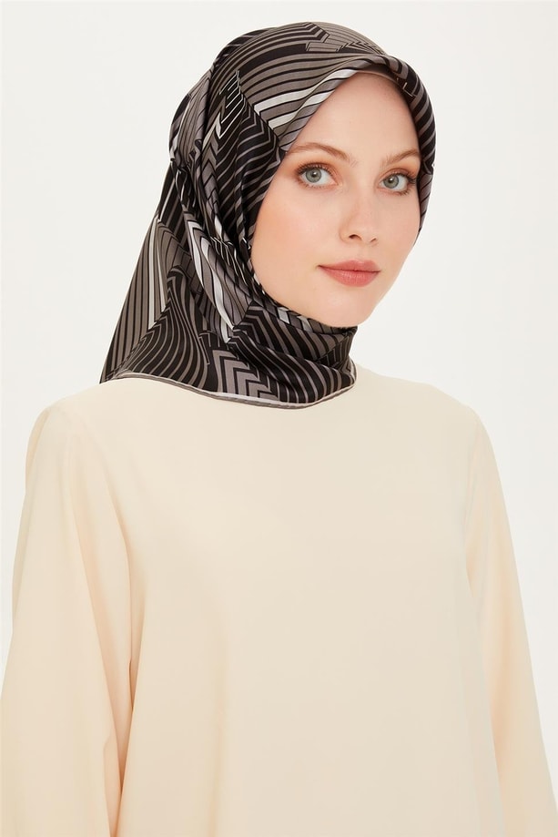 Armine Geometrik Desenli Sura Saf İpek Eşarp 9218D 81