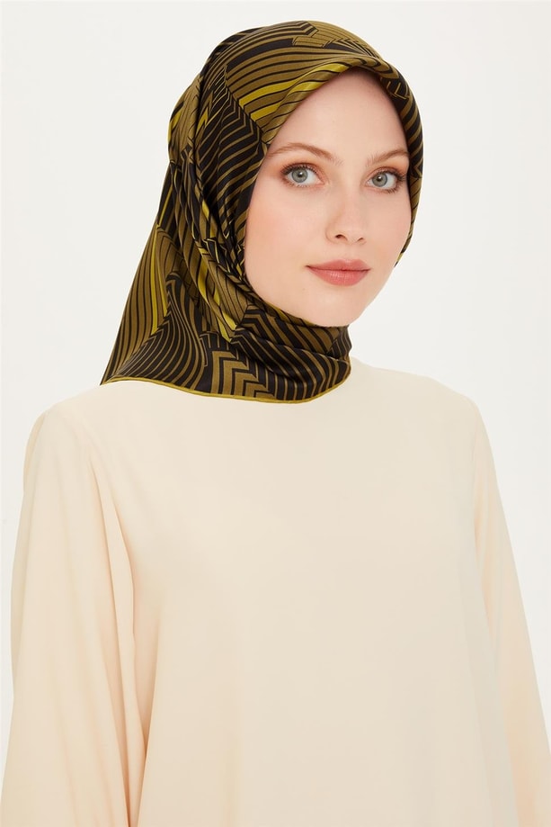 Armine Geometrik Desenli Twill Saf İpek Eşarp 9218D 83 04
