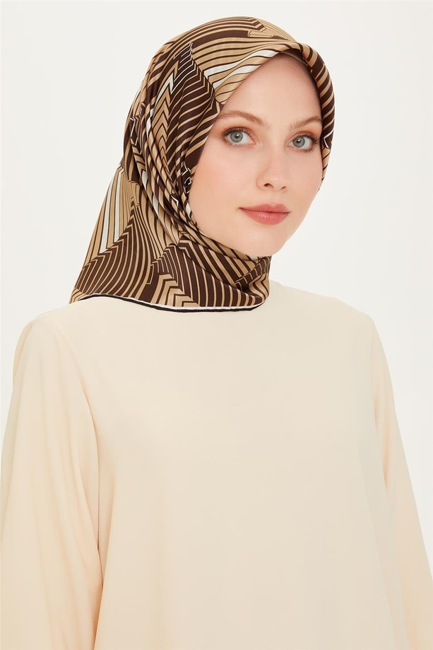 Armine Geometrik Desenli Twill Saf İpek Eşarp 9218D 83 35