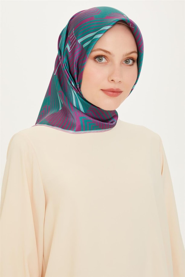 Armine Geometrik Desenli Twill Saf İpek Eşarp 9218D 83 39