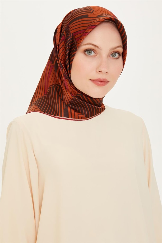 Armine Geometrik Desenli Twill Saf İpek Eşarp 9218D 83 54