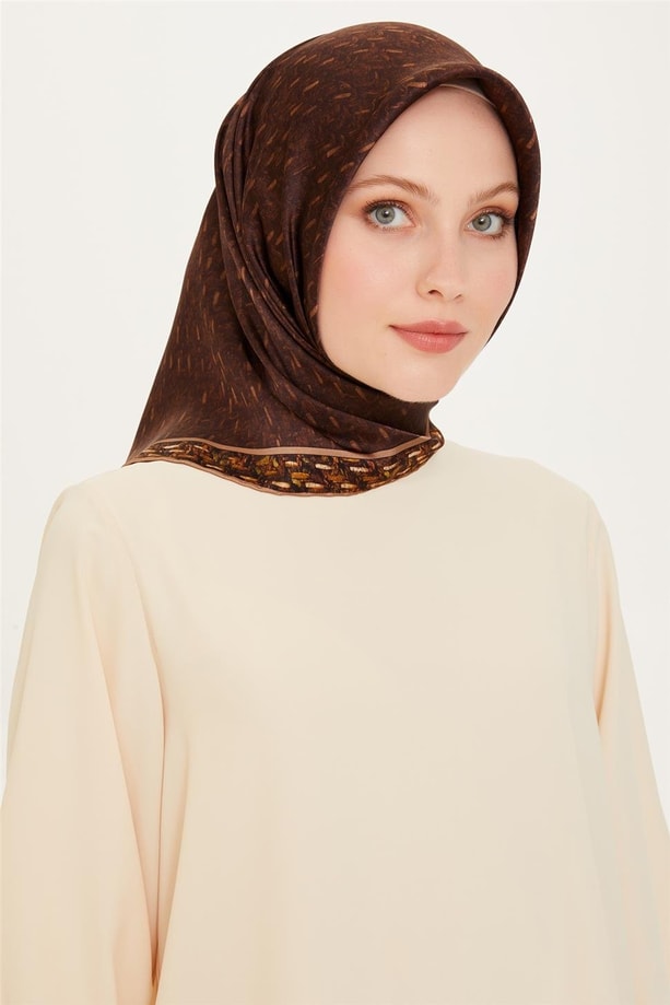 Armine Klasik Desenli Twill Saf İpek Eşarp 9230D 51