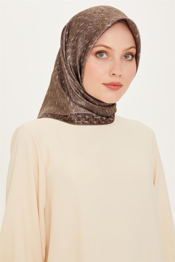 Armine Klasik Desenli Twill Saf İpek Eşarp 9230D 86