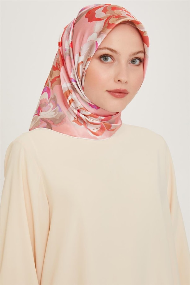 Armine Çiçek Desenli Sura Saf İpek Eşarp 9234D 01 23