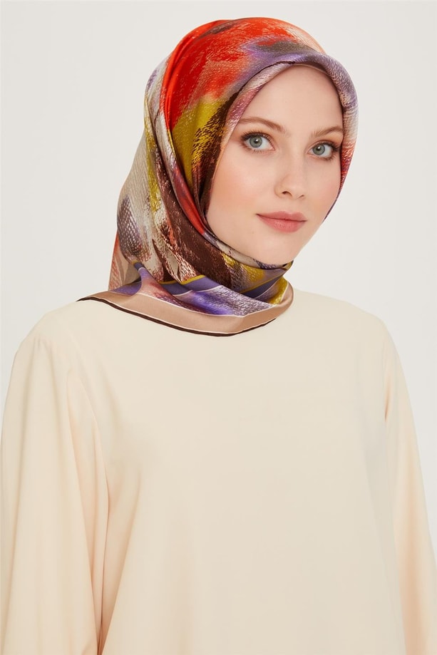 Armine Soyut Desenli Twill Saf İpek Eşarp 9240D 80