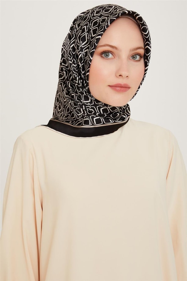 Armine Klasik Desenli Twill Saf İpek Eşarp 9248D 05 02