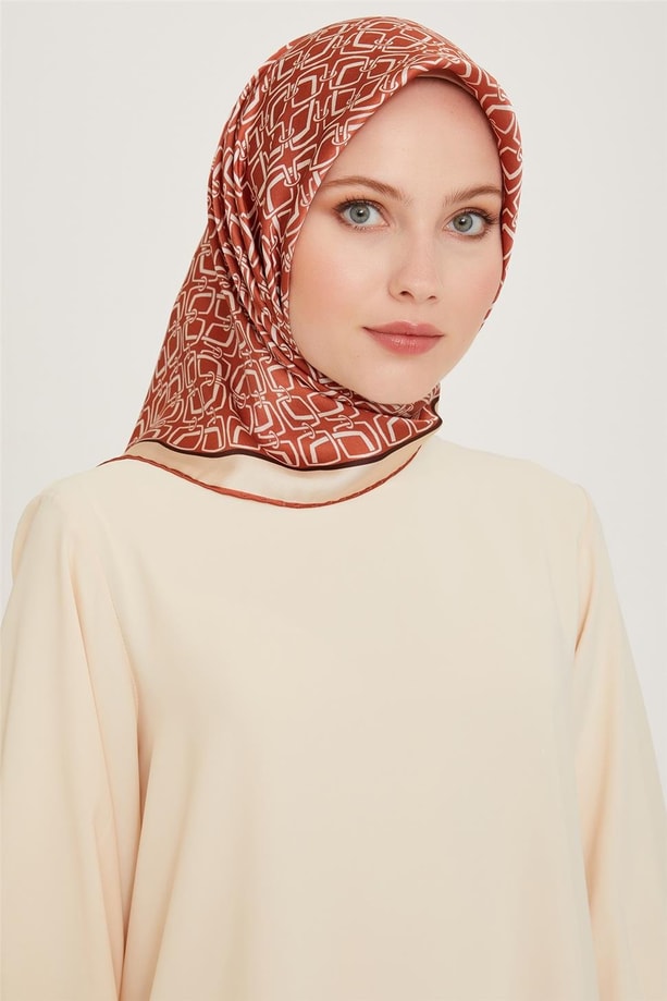 Armine Klasik Desenli Twill Saf İpek Eşarp 9248D 05 34