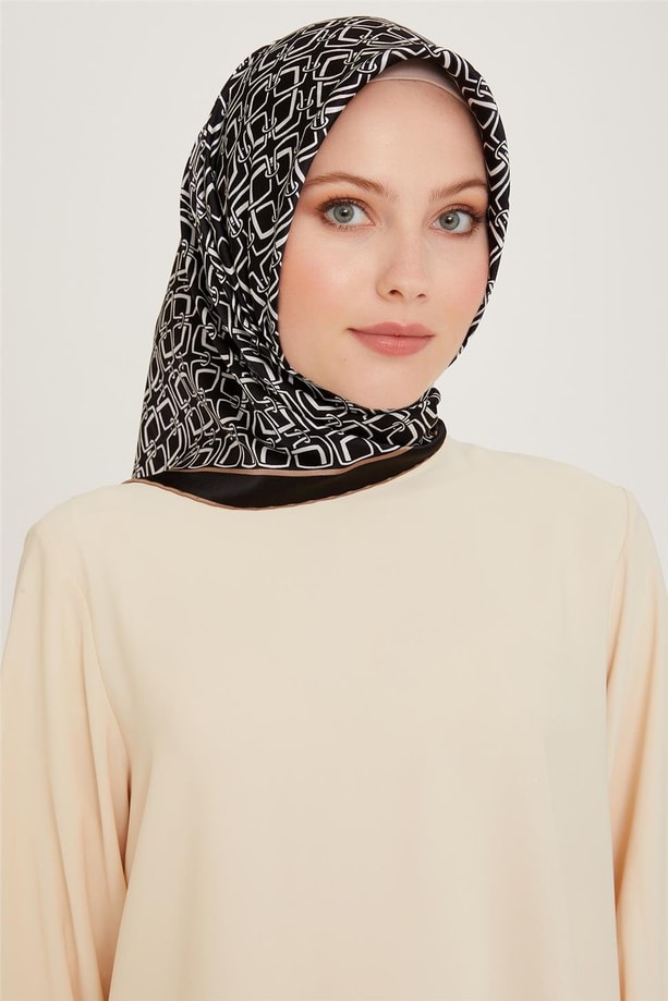 Armine Klasik Desenli Twill Saf İpek Eşarp 9248D 05 50