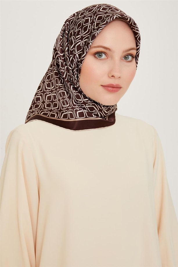 Armine Klasik Desenli Twill Saf İpek Eşarp 9248D 05 83