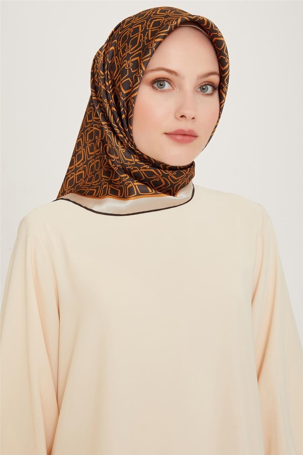 Armine Klasik Desenli Twill Saf İpek Eşarp 9248D 05 85