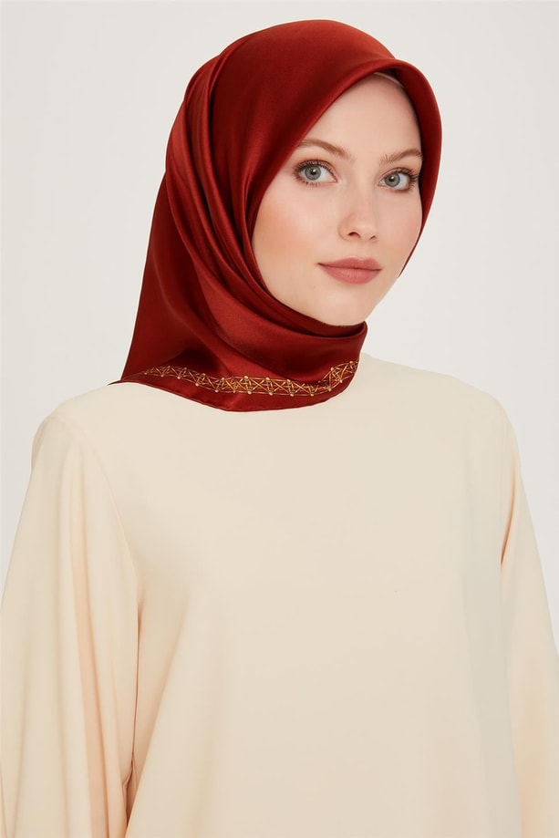 Armine Klasik Desenli Twill Saf İpek Eşarp 9260D 83