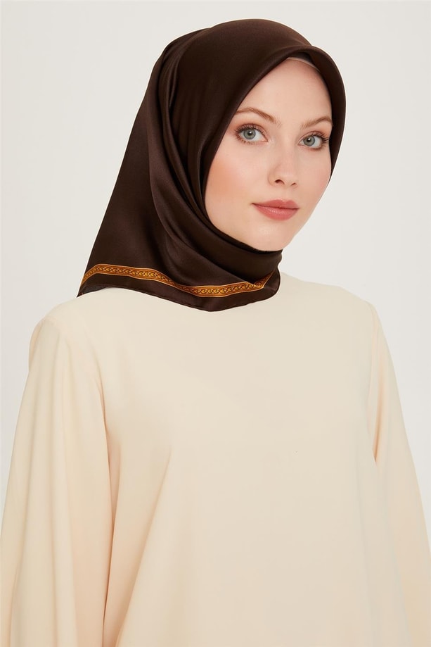 Armine Klasik Desenli Twill Saf İpek Eşarp 9261D 07 52