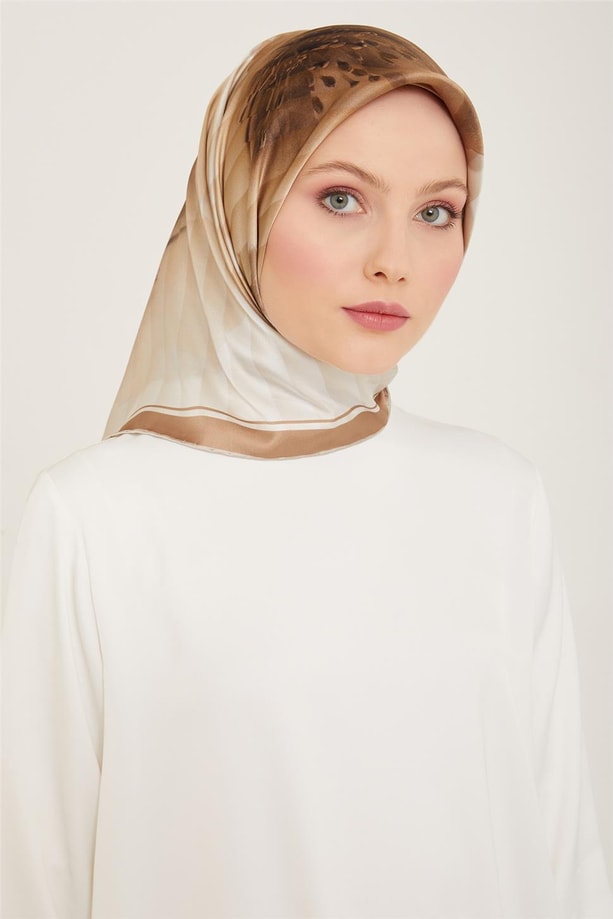 Armine Çiçek Desenli Twill İpek Eşarp 24Ya9100 87 10