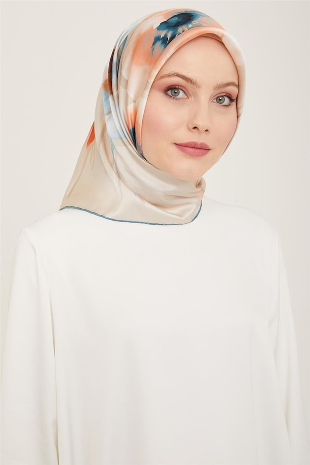 Armine Çiçek Desenli Twill İpek Eşarp 24Ya9105 32 05