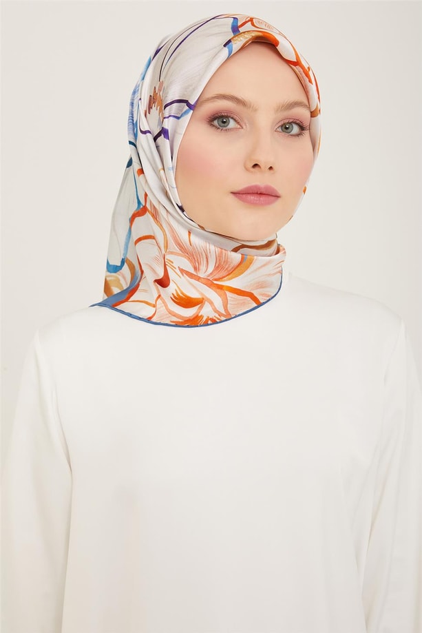 Armine Çiçek Desenli Twill İpek Eşarp 24Ya9110 5 05