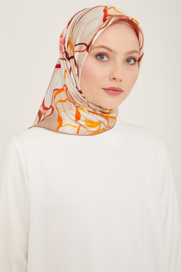 Armine Çiçek Desenli Twill İpek Eşarp 24Ya9110 5 07