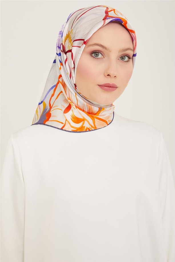 Armine Çiçek Desenli Twill İpek Eşarp 24Ya9110 5 09