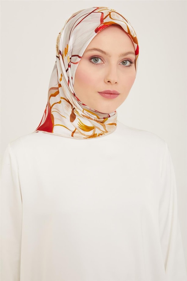 Armine Çiçek Desenli Twill İpek Eşarp 24Ya9110 5 82