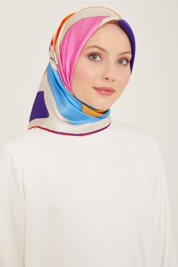 Armine Geometrik Desenli Twill İpek Eşarp 24Ya9125 83 04